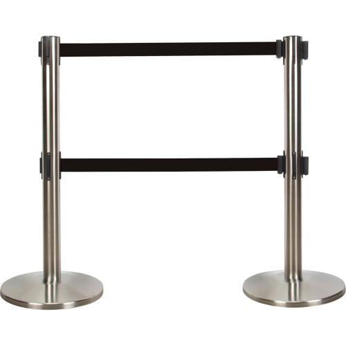 Dual Belt Crowd Control Barrier, Steel, 35" H, Black Tape, 7' Tape Length Helyx Safety & Industrial Supplies