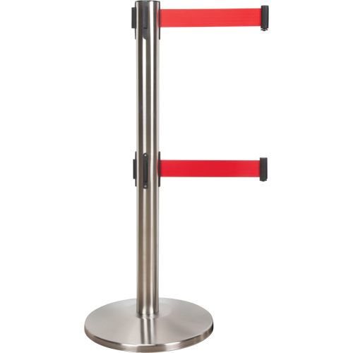 Dual Belt Crowd Control Barrier, Steel, 35" H, Red Tape, 7' Tape Length Helyx Safety & Industrial Supplies
