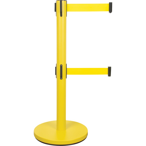 Dual Belt Crowd Control Barrier, Steel, 35" H, Yellow Tape, 7' Tape Length Helyx Safety & Industrial Supplies