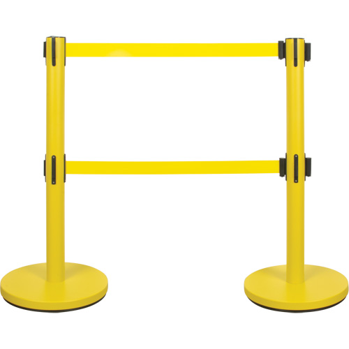 Dual Belt Crowd Control Barrier, Steel, 35" H, Yellow Tape, 7' Tape Length Helyx Safety & Industrial Supplies