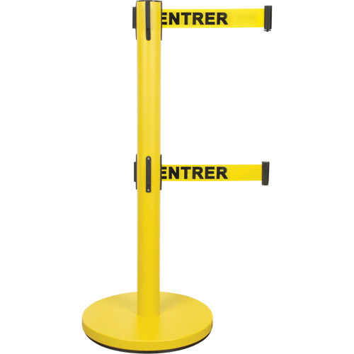 Dual Belt Crowd Control Barrier, Steel, 35" H, Yellow Tape, 7' Tape Length Helyx Safety & Industrial Supplies