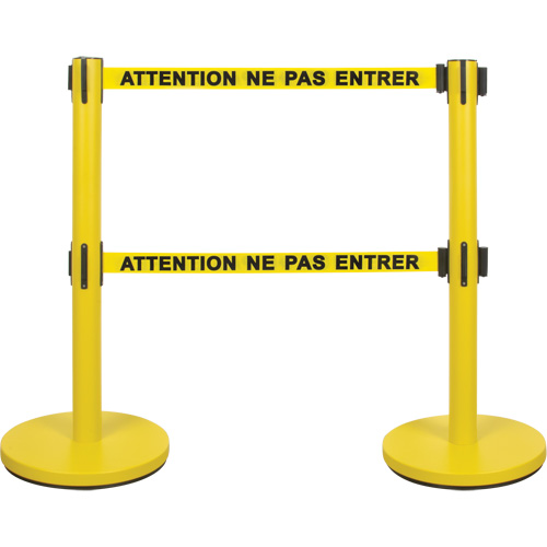 Dual Belt Crowd Control Barrier, Steel, 35" H, Yellow Tape, 7' Tape Length Helyx Safety & Industrial Supplies