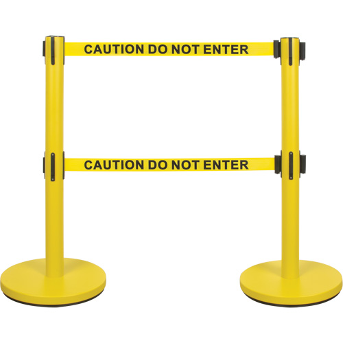 Dual Belt Crowd Control Barrier, Steel, 35" H, Yellow Tape, 7' Tape Length Helyx Safety & Industrial Supplies