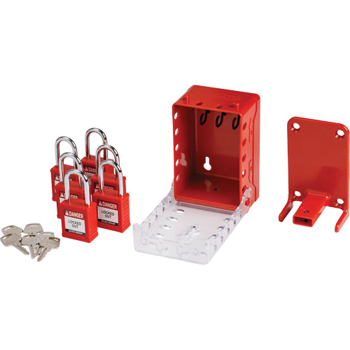 Boîte de cadenassage de groupe ultra compacte avec cadenas de s&eacute;curit&eacute; en nylon, Rouge Helyx Safety & Industrial Supplies