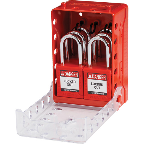 Boîte de cadenassage de groupe ultra compacte avec cadenas de s&eacute;curit&eacute; en nylon, Rouge Helyx Safety & Industrial Supplies
