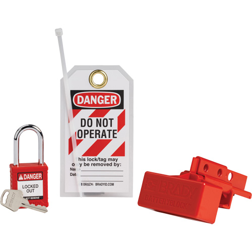 BatteryBlock Forklift Power Connector Lockout with Nylon Safety Padlock, Electrical Kit, 3 Components Helyx Safety & Industrial Supplies