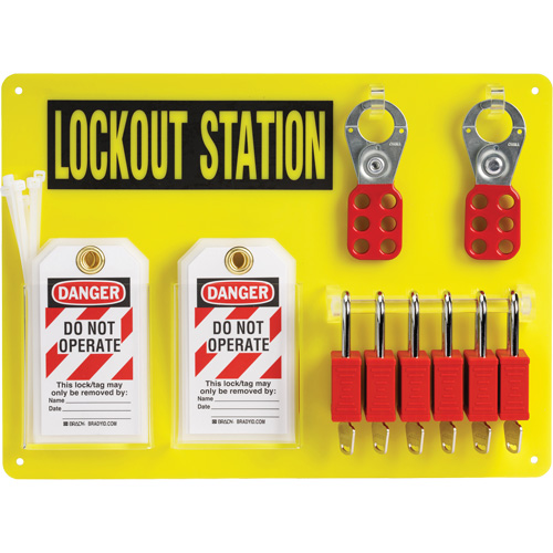 Tableau de cadenassage et &eacute;tiquetage avec cadenas de s&eacute;curit&eacute; en nylon utilisant des cl&eacute;s identiques, Cadenas Plastique, Capacit&eacute; de 6, Cadenas Compris Helyx Safety & Industrial Supplies