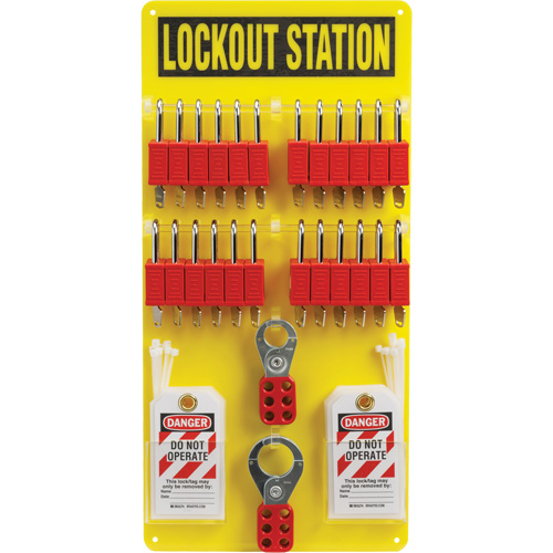 Lockout Board with Keyed Different Nylon Safety Lockout Padlocks, Plastic Padlocks, 24 Padlock Capacity, Padlocks Included Helyx Safety & Industrial Supplies