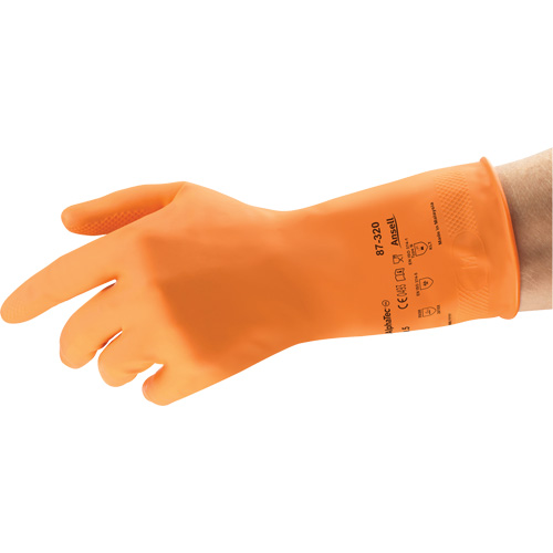 AlphaTec&reg; 87-320 Chemical-Resistant Gloves, Size 9.5, 11.8" L, Rubber Latex, Cotton/Flock-Lined Inner Lining, 17-mil Helyx Safety & Industrial Supplies