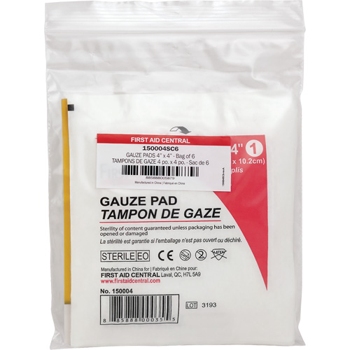 SmartCompliance&reg; Refill Gauze, Pad, 4" L x 4" W, Sterile, Medical Device Class 1 Helyx Safety & Industrial Supplies