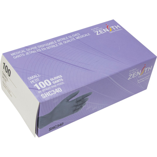 Medical Grade Disposable Gloves, Small, Nitrile, 6-mil, Powder-Free, Black, Class 2 Helyx Safety & Industrial Supplies