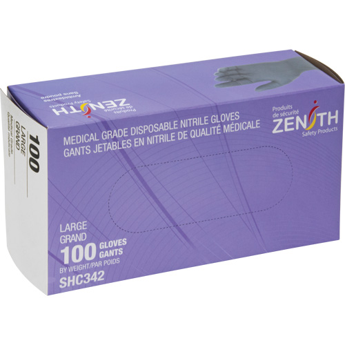 Gants jetables de calibre m&eacute;dical, Grand, Nitrile, 6 mils, Sans poudre, Noir, Classe 2 Helyx Safety & Industrial Supplies
