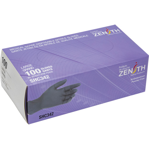Gants jetables de calibre m&eacute;dical, Grand, Nitrile, 6 mils, Sans poudre, Noir, Classe 2 Helyx Safety & Industrial Supplies