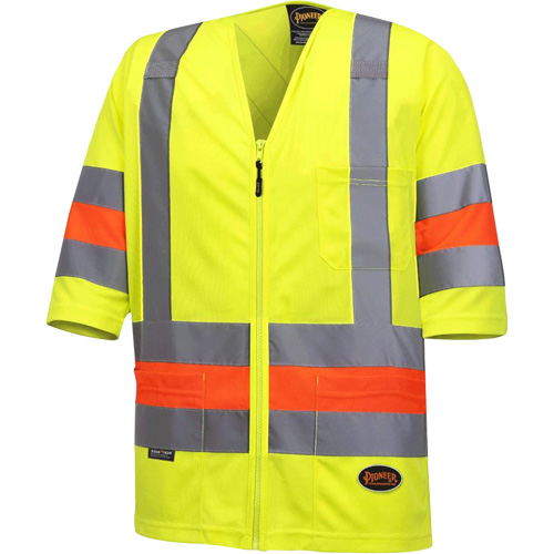 6019 Short-Sleeved Quebec Traffic Control Shirt, Polyester, X-Small, High Visibility Lime-Yellow Helyx Safety & Industrial Supplies