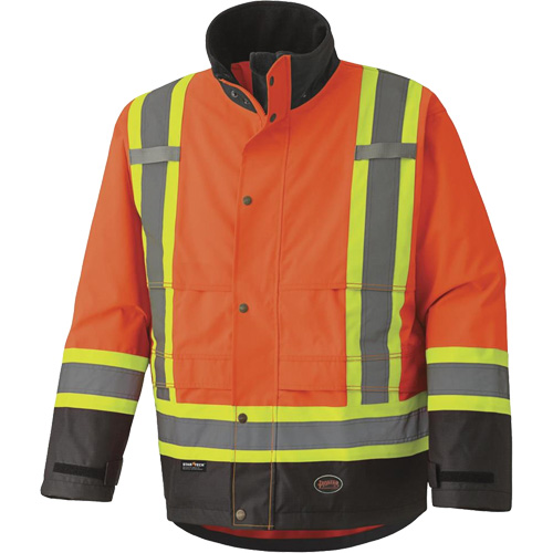 5400 Veste de s&eacute;curit&eacute; imperm&eacute;able 300D Trilobal antid&eacute;chirure, Polyester, Noir/Orange haute visibilit&eacute;, Petit Helyx Safety & Industrial Supplies