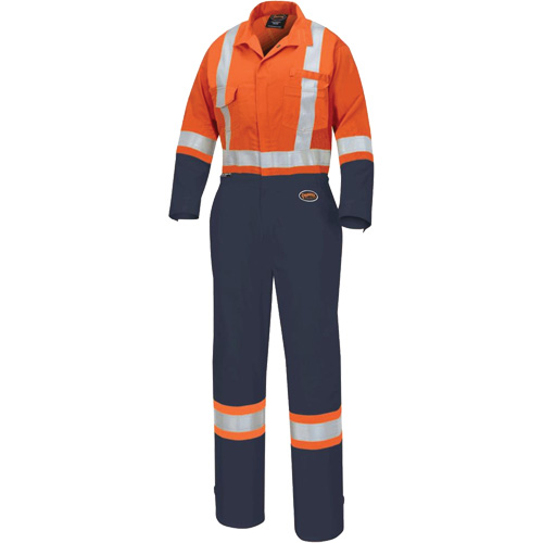 5514WBB Women's 2-Tone Safety Coveralls, X-Small, High Visibility Orange/Navy Blue Helyx Safety & Industrial Supplies