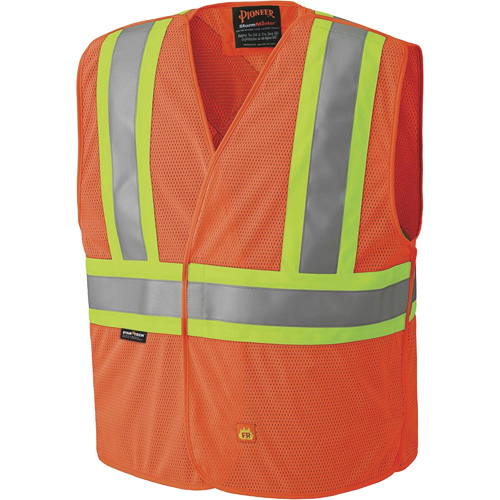 6914A Flame Resistant Safety Vest, High Visibility Orange, Medium/Small, Polyester Helyx Safety & Industrial Supplies