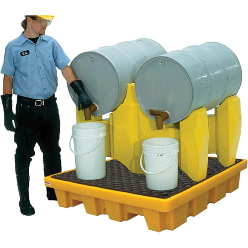 Ultra-Drum Rack 2-Drum Containment System with Drain, 53" L x 53" W x 44.8" H, 1500 US gal. Capacity Helyx Safety & Industrial Supplies