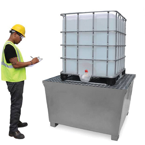 Ultra-IBC Spill Pallet en acier, Capacit&eacute; de d&eacute;versement 370 gal. US, 57,6" x 34,7" x 56,9" Helyx Safety & Industrial Supplies