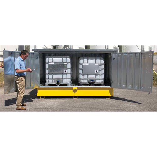 Steel Ultra-Twin IBC Hard Top, 123.4" L x 73.4" W x 66.4" H, 12250 lbs. Load Capacity Helyx Safety & Industrial Supplies