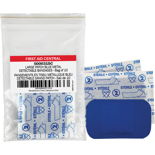 Blue Adhesive Bandages, Rectangular/Square, 3", Fabric Metal Detectable, Non-Sterile Helyx Safety & Industrial Supplies