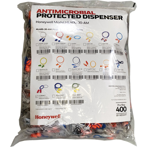 Recharge de bouchons doreille XTR-30 pour le distributeur HL400, Vrac - Sac en poly, Avec cordon Helyx Safety & Industrial Supplies