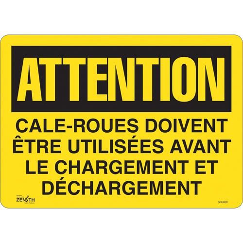 Enseigne  Cale-roues doivent &ecirc;tre utilis&eacute;es , 14" x 10", Vinyle, Français Helyx Safety & Industrial Supplies