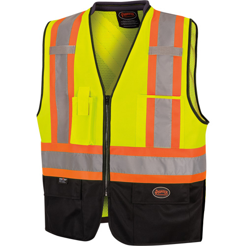 6895 High-Visibility Zip Front Bi-Colour Safety Vest, Black/High Visibility Lime-Yellow, 2X-Large/3X-Large, Polyester Helyx Safety & Industrial Supplies