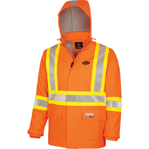 5884 Flash-Gard&reg; FR/Arc-Rated Waterproof Jacket with Hood, Small, High Visibility Orange, 51 cal/cm² Helyx Safety & Industrial Supplies