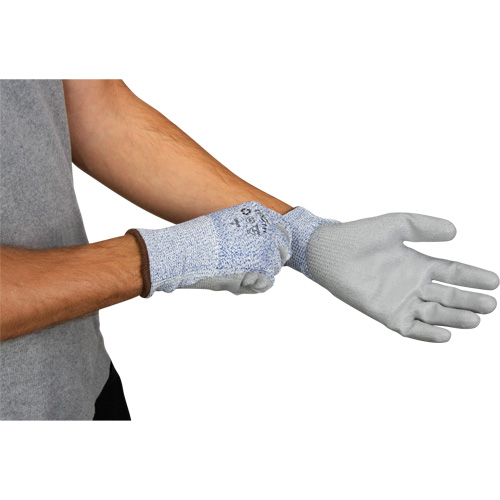 Eco-Friendly Stretch Cut-Resistant Gloves, Size 10, 13 Gauge, Polyurethane Coated, HPPE/RPET Shell, ASTM ANSI Level A2 Helyx Safety & Industrial Supplies