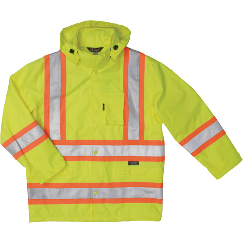 Manteau de s&eacute;curit&eacute; imperm&eacute;able en tissu ind&eacute;chirable Ripstop, Polyester, T-petit, Jaune lime haute visibilit&eacute; Helyx Safety & Industrial Supplies