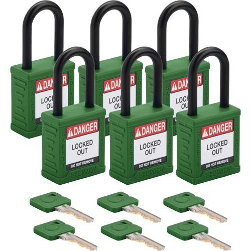 Cadenas de verrouillage Velocity, Vert, Cl&eacute;s diff&eacute;rentes, Nylon, Largeur de 1-1/2" Helyx Safety & Industrial Supplies