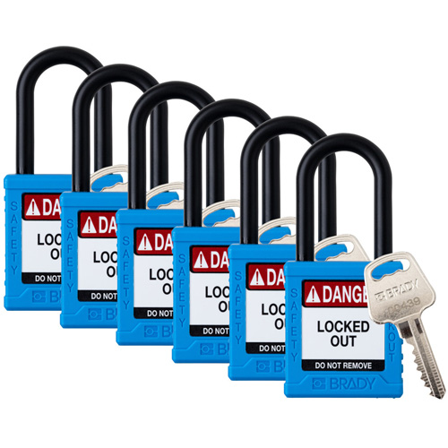 Cadenas de verrouillage Velocity, Bleu, Cl&eacute;s identiques, Nylon, Largeur de 1-1/2" Helyx Safety & Industrial Supplies