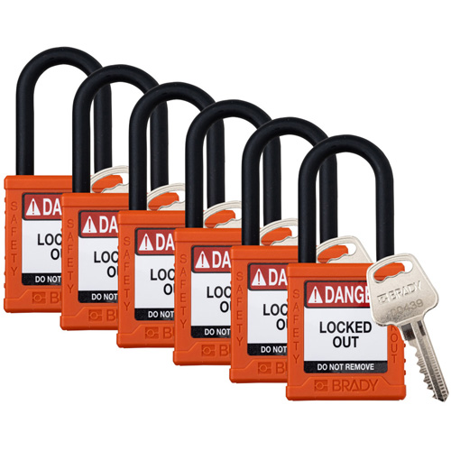 Cadenas de verrouillage Velocity, Orange, Cl&eacute;s identiques, Nylon, Largeur de 1-1/2" Helyx Safety & Industrial Supplies