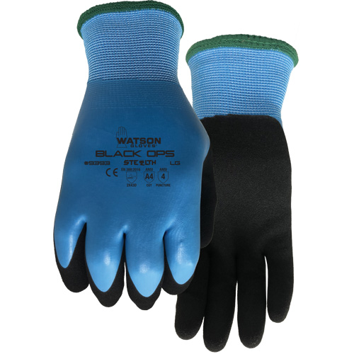 Stealth Black Ops Water-Resistant Gloves, Size Small, 15 Gauge, Rubber Latex Coated, Glass Fibre/Polyester Shell, ASTM ANSI Level A4 Helyx Safety & Industrial Supplies