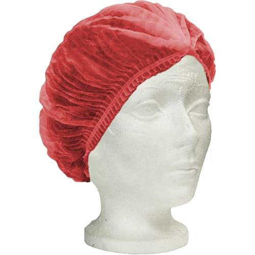RONCO Care Pleated Bouffant Cap, Polypropylene, 24", Red Helyx Safety & Industrial Supplies