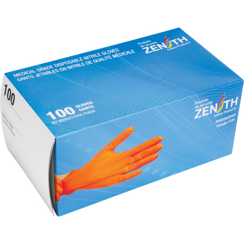 Heavyweight Tactile Grip Examination Gloves, Small, Nitrile, 8-mil, Powder-Free, Orange, Class 2 Helyx Safety & Industrial Supplies