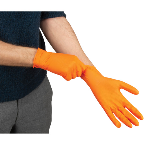 Heavyweight Tactile Grip Examination Gloves, Small, Nitrile, 8-mil, Powder-Free, Orange, Class 2 Helyx Safety & Industrial Supplies