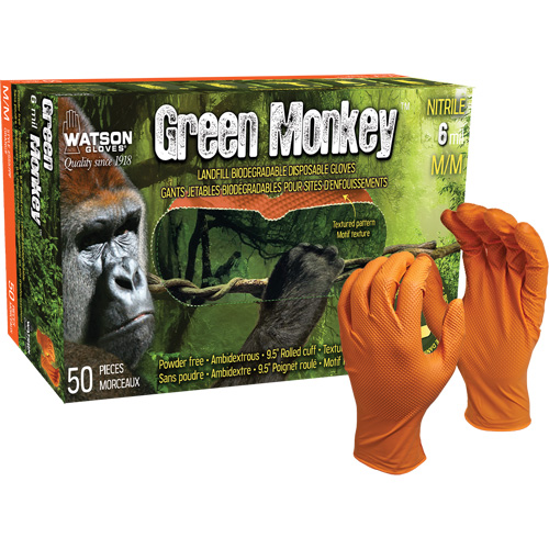 Green Monkey Disposable Gloves, Small, Nitrile, 6-mil, Powder-Free, Orange Helyx Safety & Industrial Supplies