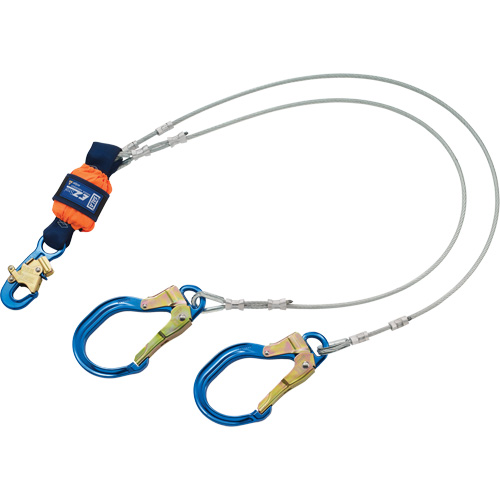 Longe absorbante d'&eacute;nergie, 6', Point d'ancrage &agrave; Crochet d'armature, Crochet mousqueton aux jambes, M&eacute;tal Helyx Safety & Industrial Supplies