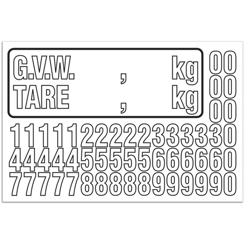 Trousse de num&eacute;rotation de la masse brute du v&eacute;hicule (MBV) pour camion, Num&eacute;ros/lettres/ponctuation assortis, Blanc Helyx Safety & Industrial Supplies