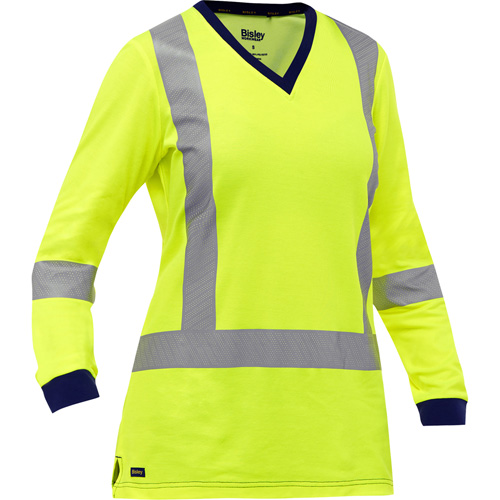 Bisley&reg; Women's X-Back Long Sleeve Shirt, Poly-Cotton, Small, High Visibility Lime-Yellow Helyx Safety & Industrial Supplies