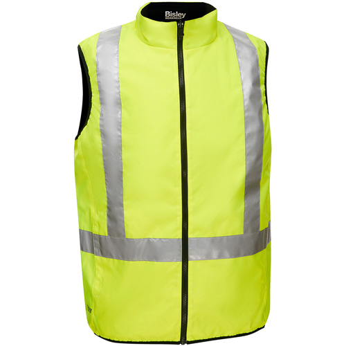Bisley&reg; X-Back Reversible Puffer Vest, High Visibility Lime-Yellow, Small, Polyester Helyx Safety & Industrial Supplies