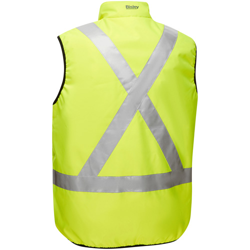 Bisley&reg; X-Back Reversible Puffer Vest, High Visibility Lime-Yellow, Small, Polyester Helyx Safety & Industrial Supplies