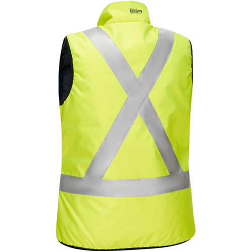 Bisley&reg; X-Back Women's Contoured Reversible Puffer Vest, High Visibility Lime-Yellow, Small, Polyester Helyx Safety & Industrial Supplies