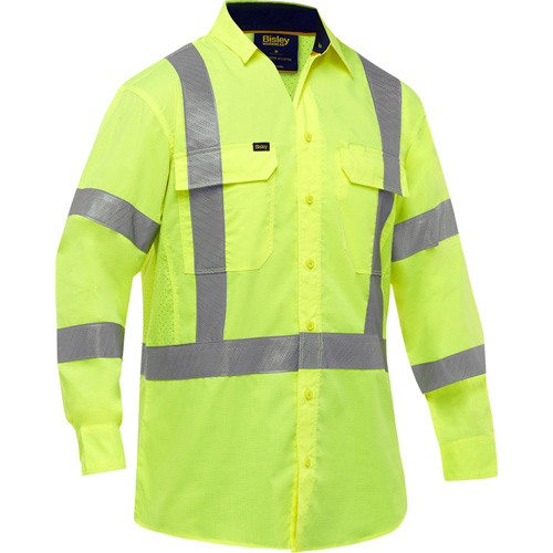 Bisley&reg; X-Back Long Sleeve Work Shirt with X-Airflow, Poly-Cotton, Small, High Visibility Lime-Yellow Helyx Safety & Industrial Supplies