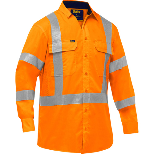 Bisley&reg; X-Back Long Sleeve Work Shirt with X-Airflow, Poly-Cotton, Small, High Visibility Orange Helyx Safety & Industrial Supplies