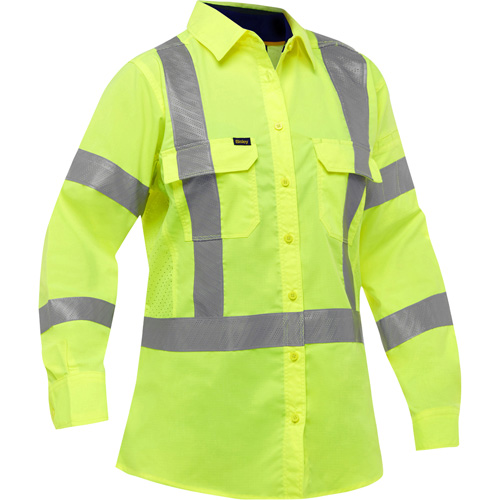 Bisley&reg; X-Back Women's Long Sleeve Work Shirt with X-Airflow, Poly-Cotton, Small, High Visibility Lime-Yellow Helyx Safety & Industrial Supplies
