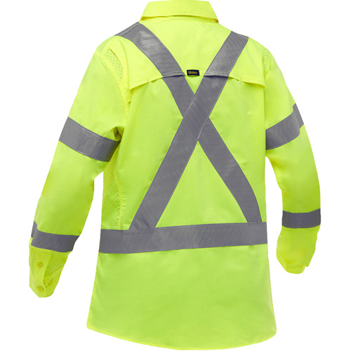 Bisley&reg; X-Back Women's Long Sleeve Work Shirt with X-Airflow, Poly-Cotton, Small, High Visibility Lime-Yellow Helyx Safety & Industrial Supplies