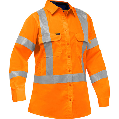 Bisley&reg; X-Back Women's Long Sleeve Work Shirt with X-Airflow, Poly-Cotton, Small, High Visibility Orange Helyx Safety & Industrial Supplies